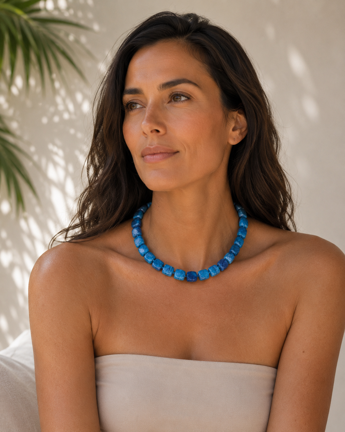 SUN MOON NATURAL BLUE AGAT NECKLACE