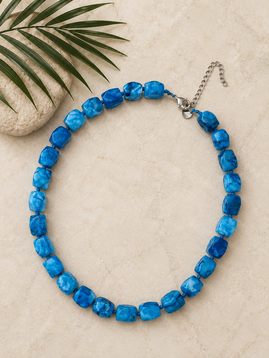 SUN MOON NATURAL BLUE AGAT NECKLACE